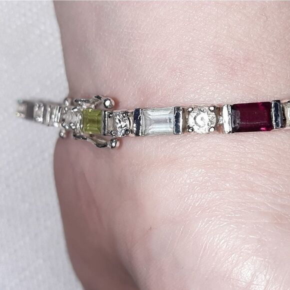 Sterling tennis bracelet with multicolored stones - Picture 3 of 9